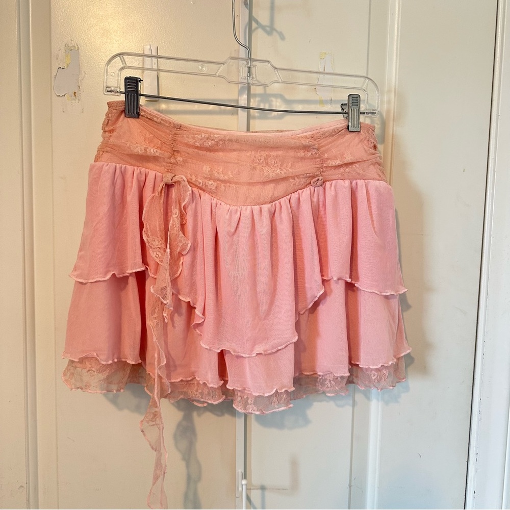 Tiger Mist Pink Layered Mini Skirt